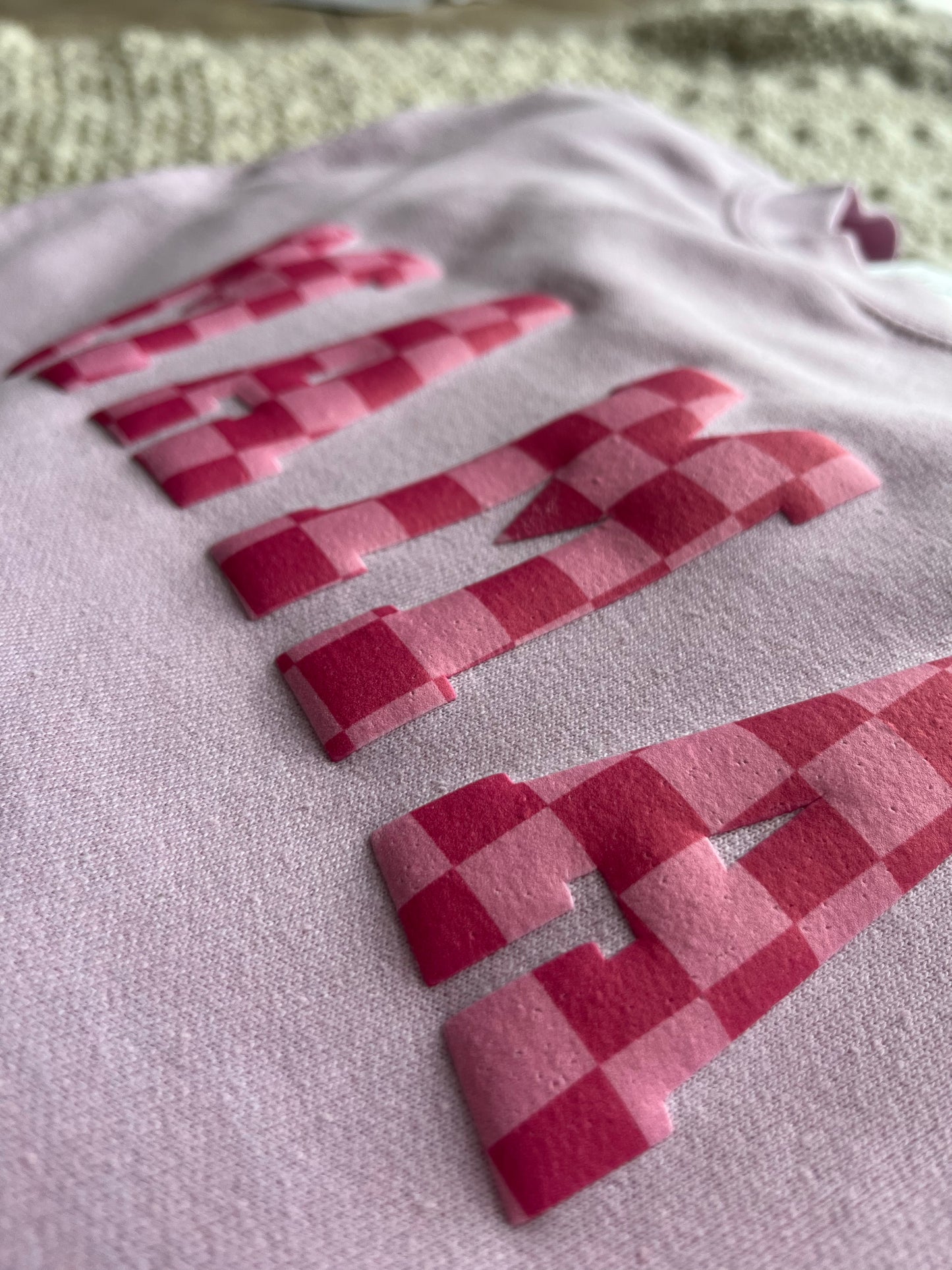 PINK CHECKERED MAMA CREW